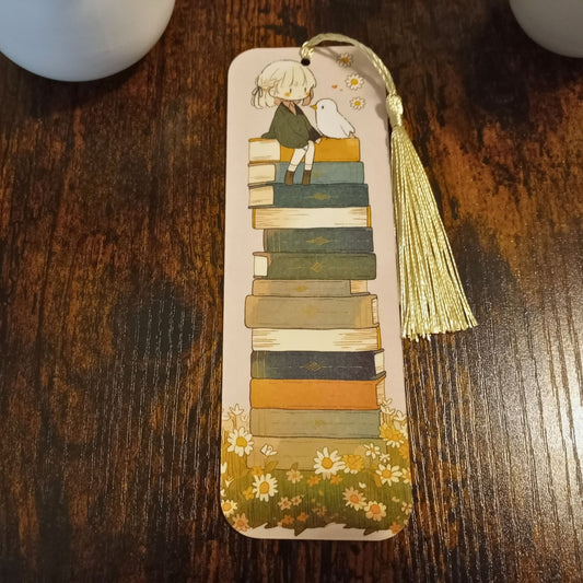 Cute Bookmarks with Tassels, Girl with Bird
