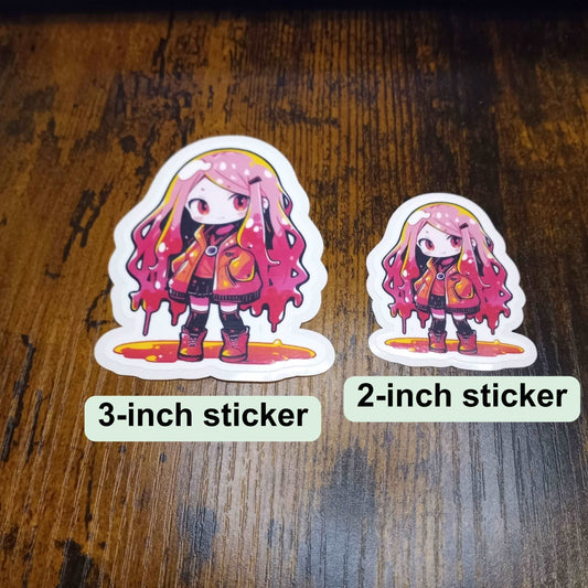 Anime Slime Girl Sticker, Cute Stickers Kawaii Aesthetic, Pink and Orange Stickers Sticky Enchantments