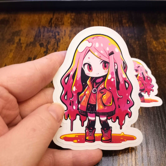 Anime Slime Girl Sticker, Cute Stickers Kawaii Aesthetic, Pink and Orange Stickers Sticky Enchantments