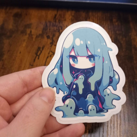 Anime Slime Girl Sticker, Cute Stickers Kawaii Aesthetic, Teal and Green Stickers Sticky Enchantments