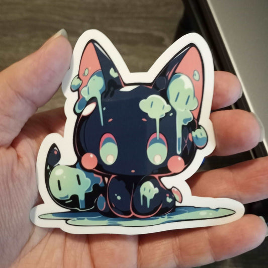 Black Cat Slime Monster Sticker, Cute Stickers Kawaii Aesthetic Stickers Sticky Enchantments