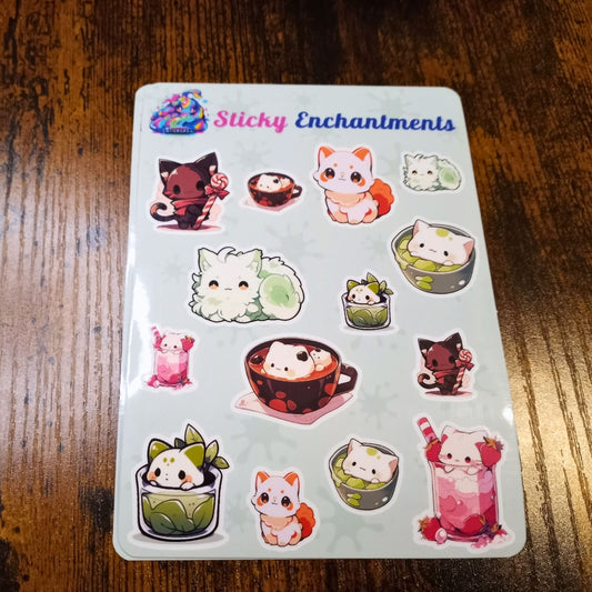 Cafe Cats Vinyl Sticker Sheet Stickers Sticky Enchantments