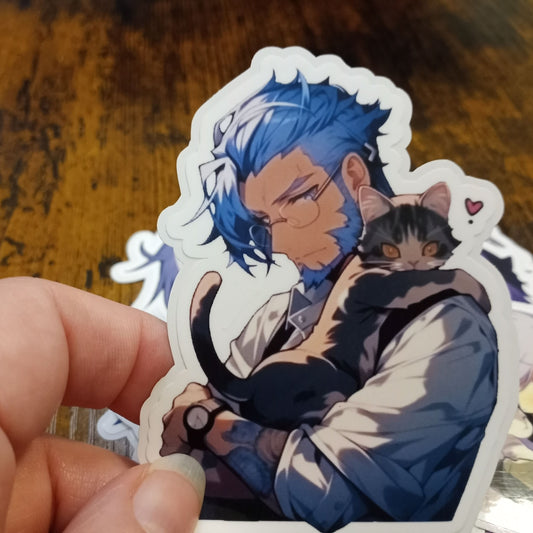 Cat Dad Sticker, Blue-Haired Librarian Sticky Enchantments