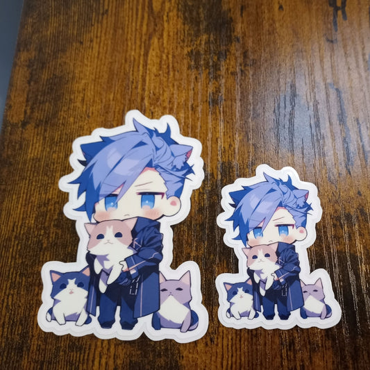 Cat Dad Sticker, Chibi Blue-Haired Cat Dad Stickers Sticky Enchantments