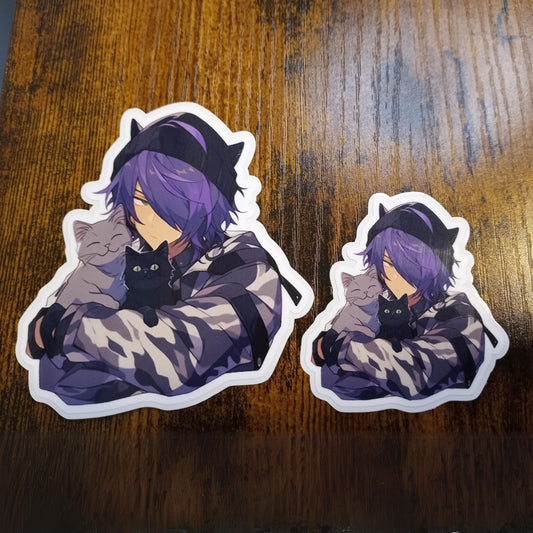 Cat Dad Sticker, Cool Purple-Haired Cat Dad Stickers Sticky Enchantments