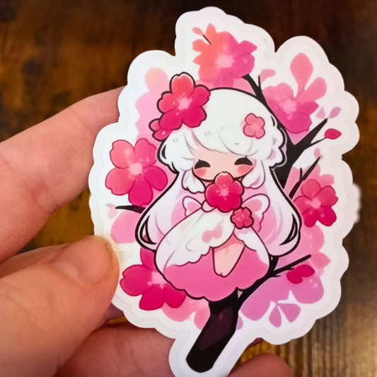 Cherry Blossom Fairy Sticker, Pink Bough Sticky Enchantments