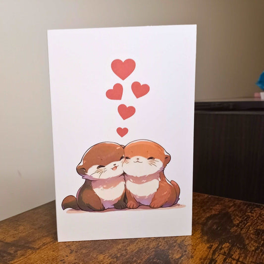 Cute Nuzzling Otters Anniversary Card Love Cards Sticky Enchantments