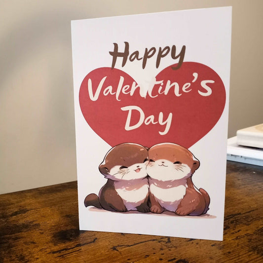Cute Nuzzling Otters Valentine's Day Card Love Cards Sticky Enchantments