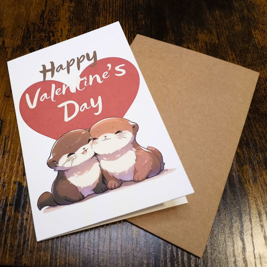 Cute Nuzzling Otters Valentine's Day Card Love Cards Sticky Enchantments