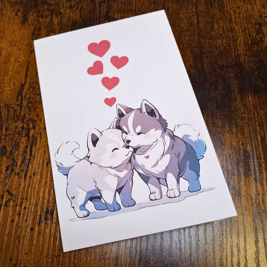 Cute Nuzzling Wolves Anniversary Card  Sticky Enchantments