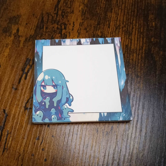 Kawaii Slime Girl Memo Pad, Green and Teal Notepads Sticky Enchantments