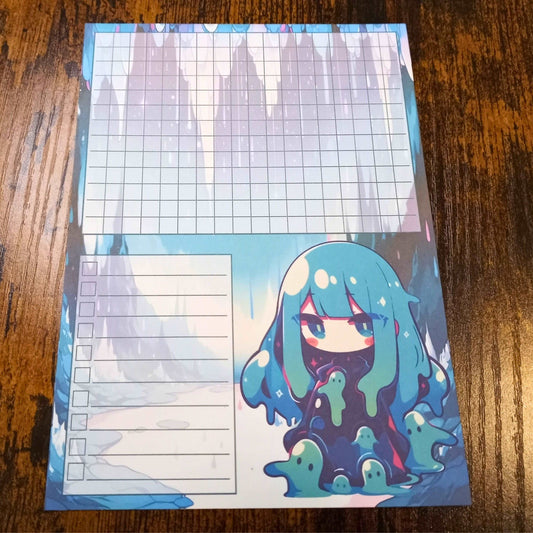 Kawaii Slime Girl Notepad, Green and Teal Notepads Sticky Enchantments