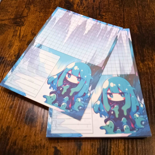 Kawaii Slime Girl Notepad, Green and Teal Notepads Sticky Enchantments