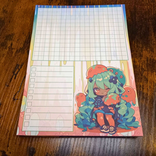 Kawaii Slime Girl Notepad, Orange and Green Notepads Sticky Enchantments