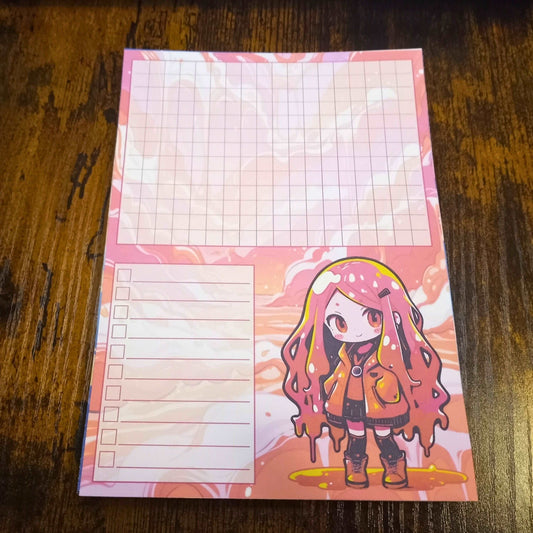 Kawaii Slime Girl Notepad, Pink and Orange Notepads Sticky Enchantments
