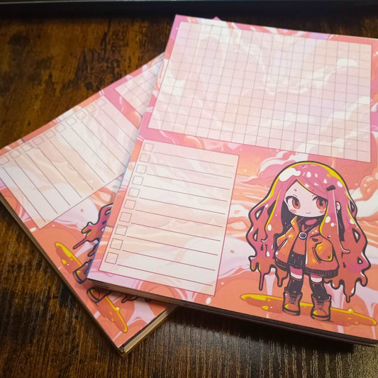 Kawaii Slime Girl Notepad, Pink and Orange Notepads Sticky Enchantments
