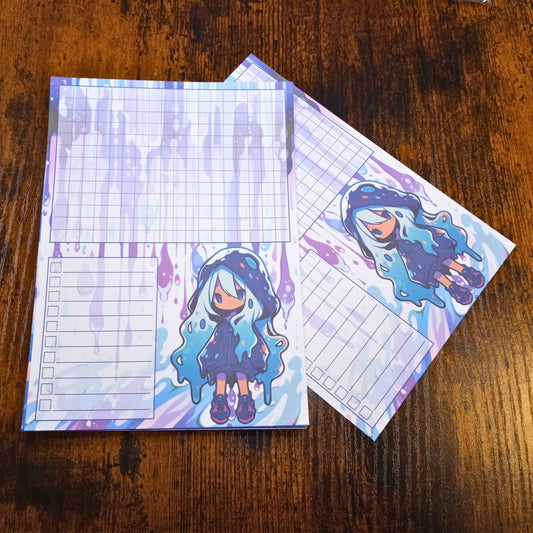 Kawaii Slime Girl Notepad, Purple and Teal Notepads Sticky Enchantments