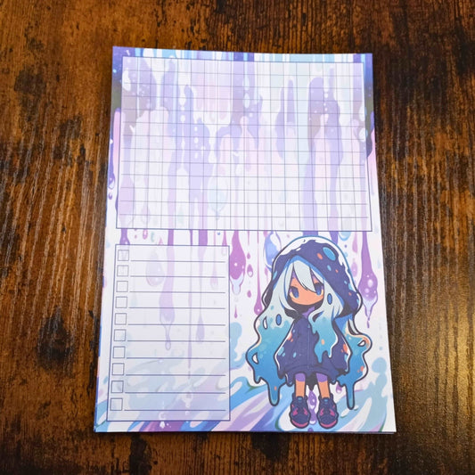 Kawaii Slime Girl Notepad, Purple and Teal Notepads Sticky Enchantments