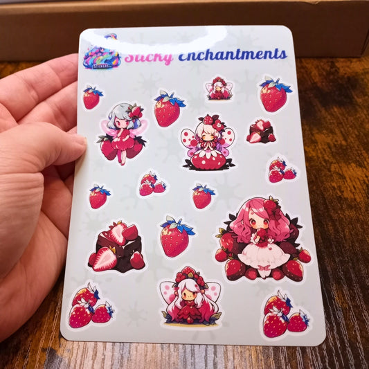 Kawaii Strawberry Fairy Sticker Sheet Stickers Sticky Enchantments