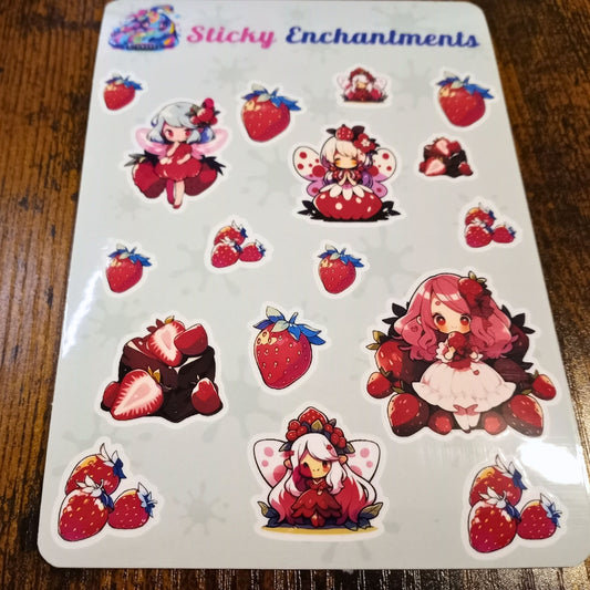 Kawaii Strawberry Fairy Sticker Sheet Stickers Sticky Enchantments