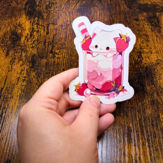 Strawberry Milkshake Cafe Cat Sticker Sticky Enchantments