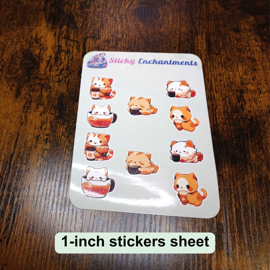 Tiiny Sticker Set, Cute Cats with Autumn Drinks Stickers Sticky Enchantments