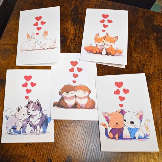 Ultimate Cute Nuzzling Animals Valentine's Day Card Set, Minimalist Love Cards Sticky Enchantments