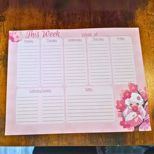 Weekly Planner Notepad, Cherry Blossom Fairy Notepad Sticky Enchantments