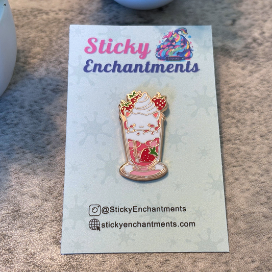 Cute Enamel Pin, Strawberry Milkshake Cat