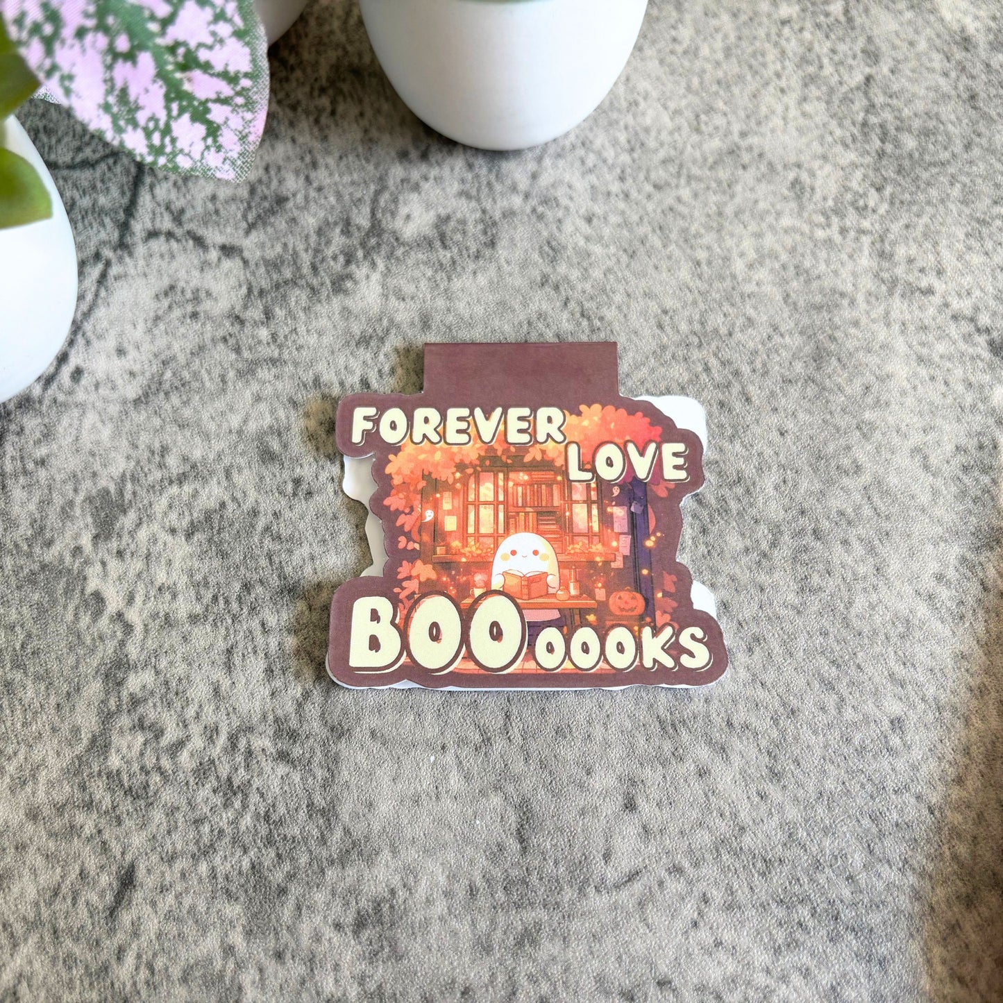 Cute Bookish Ghost Magnetic Bookmark, Forever Love Boooooks