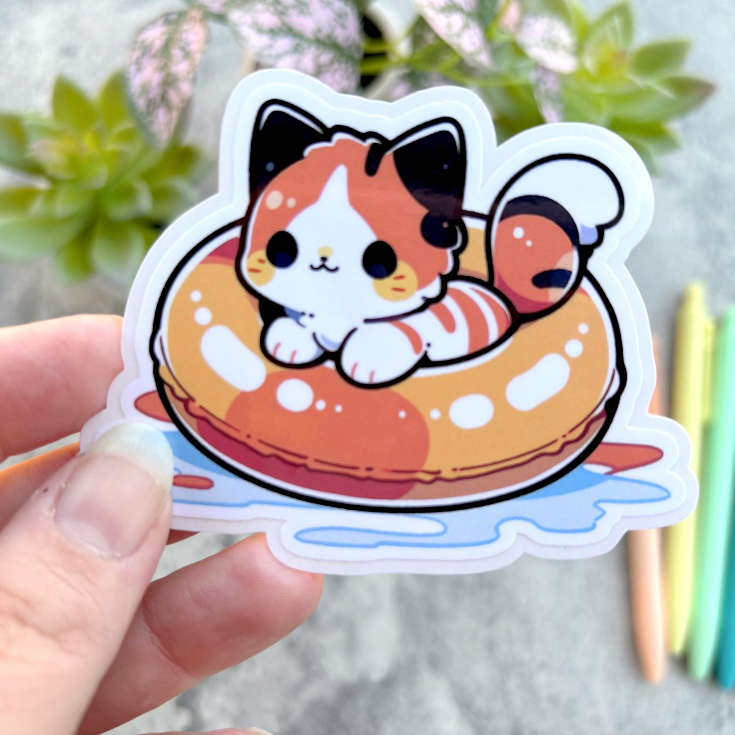 Floaty Summer Calico Cat Sticker