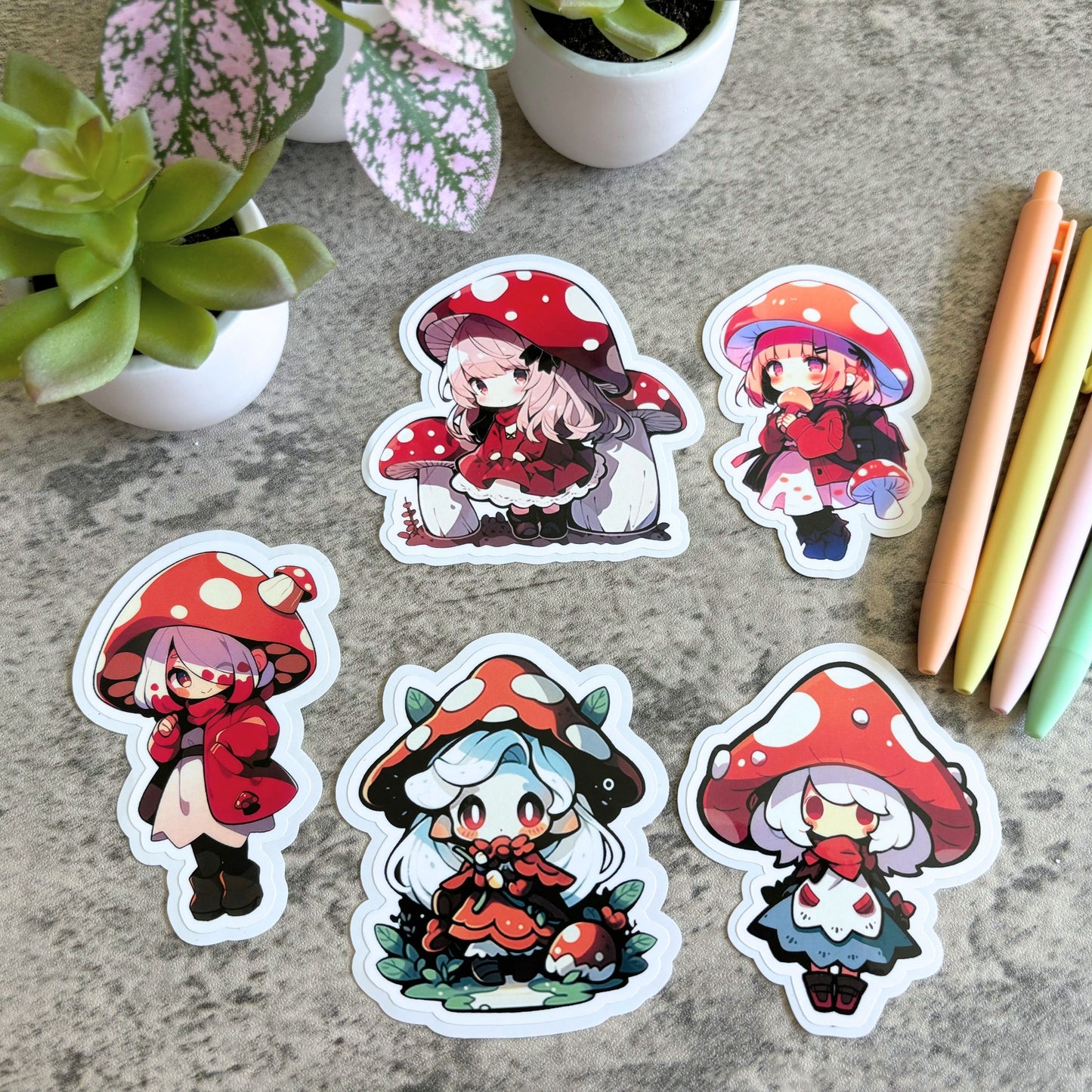 Cute Mushroom Fairies Sticker Set, 3" or 2"