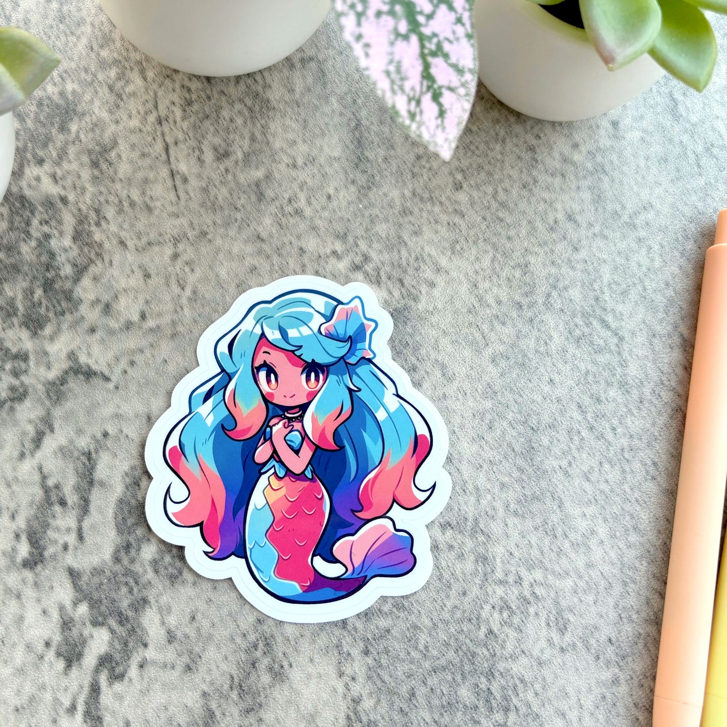 Tropical Mermaid Sticker, Blue and Orange