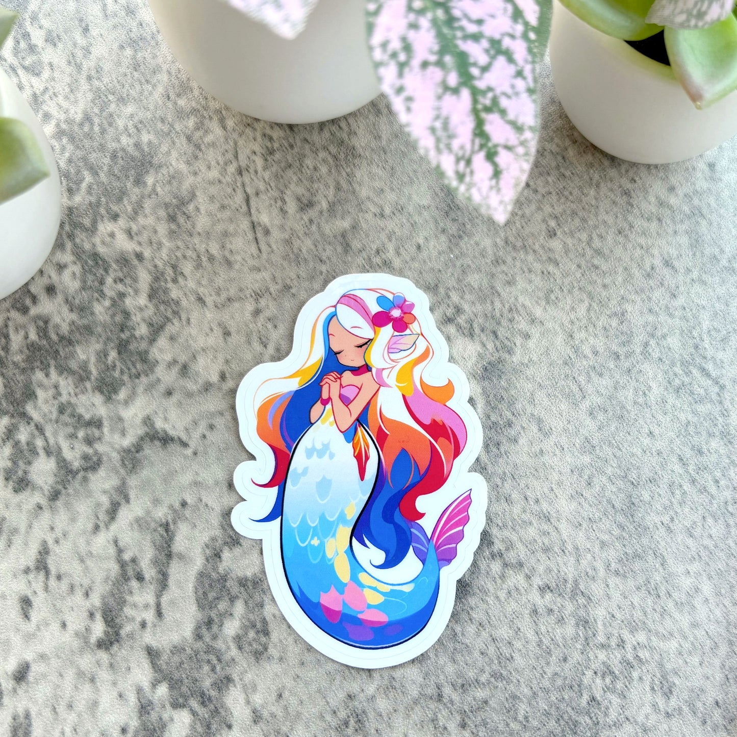 Tropical Mermaid Sticker, Blue and Pink