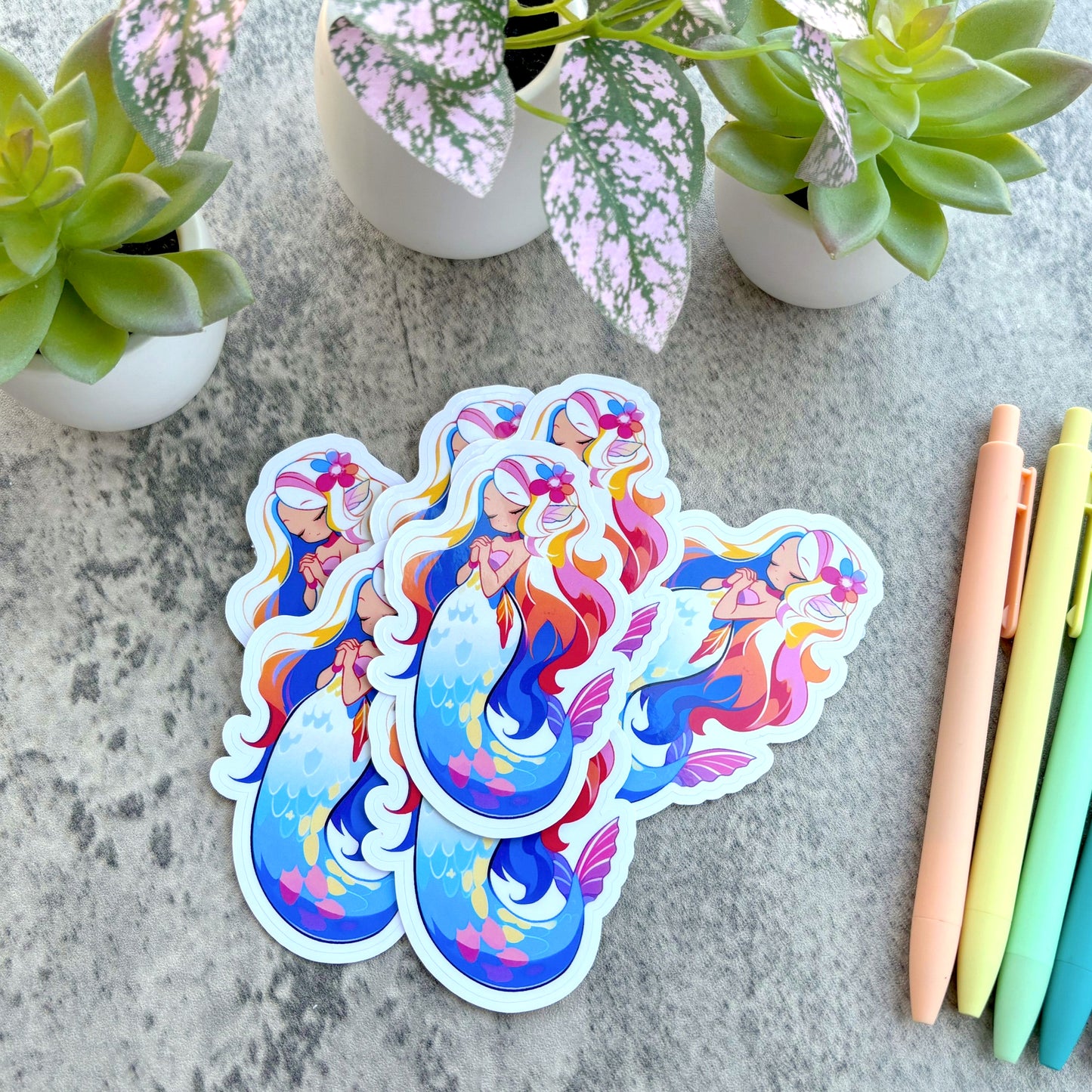 Tropical Mermaid Sticker, Blue and Pink