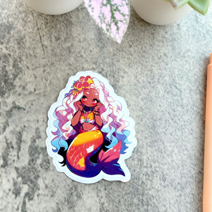 Tropical Mermaid Sticker, Yellow and Blue