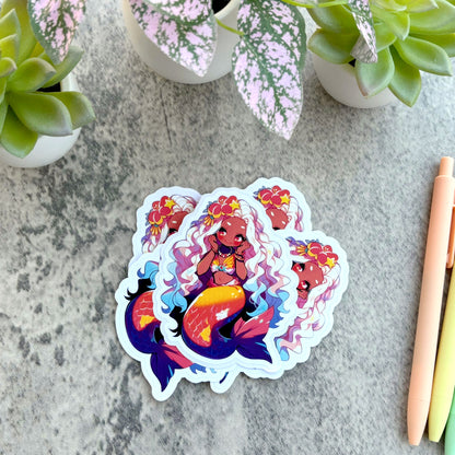 Tropical Mermaid Sticker, Yellow and Blue