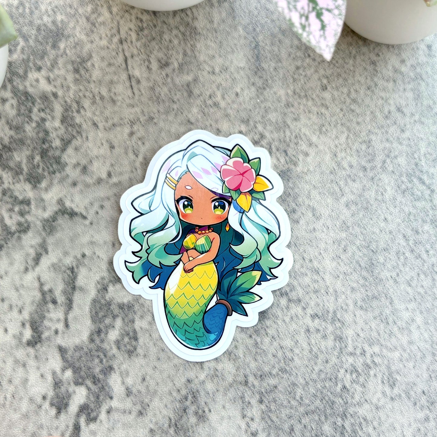 Tropical Mermaid Sticker, Green and Yellow