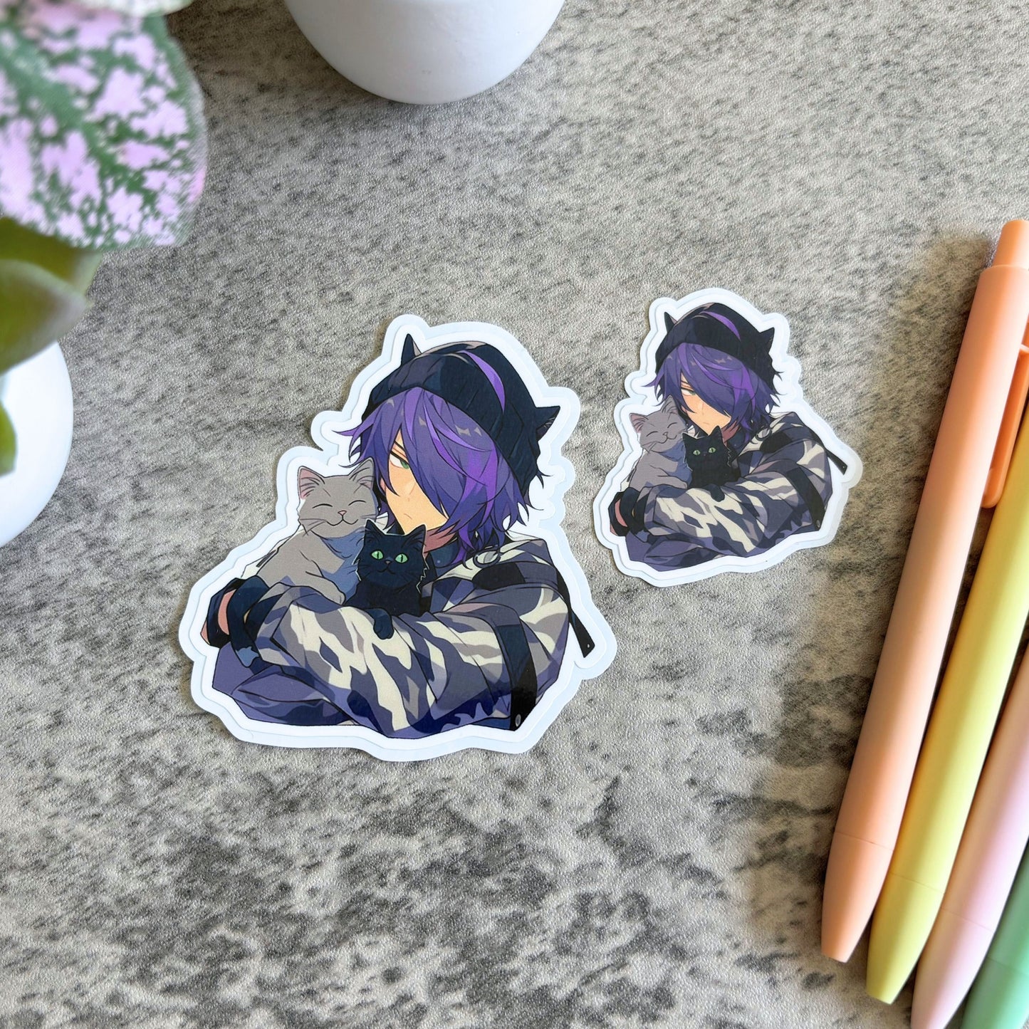 Cat Dad Sticker, Cool Purple-Haired Cat Dad