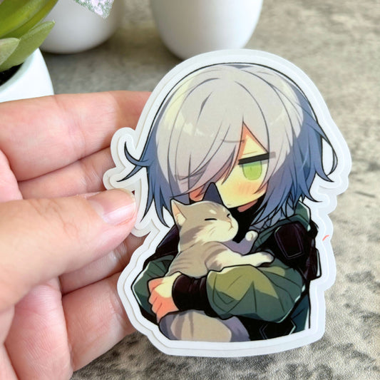 Cat Dad Sticker, Cute Silver-Haired Cat Dad