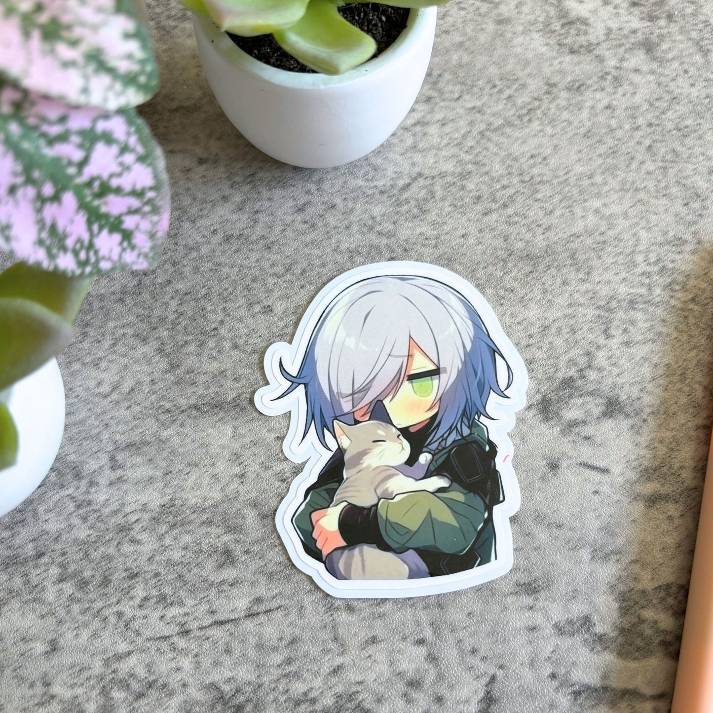 Cat Dad Sticker, Cute Silver-Haired Cat Dad