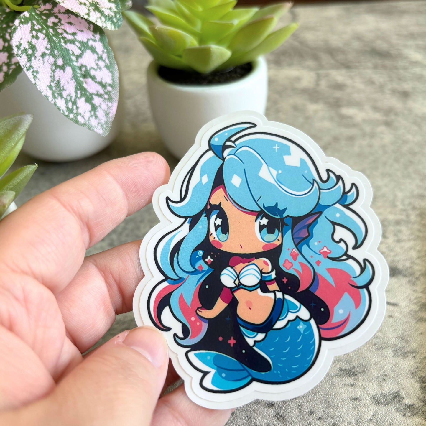 Cute Mermaid Sticker, Blue and Pink