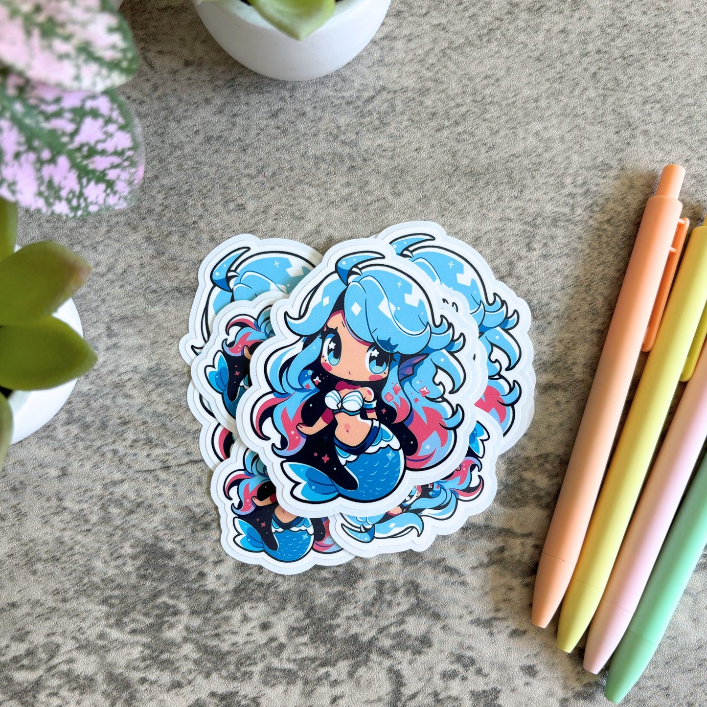 Cute Mermaid Sticker, Blue and Pink