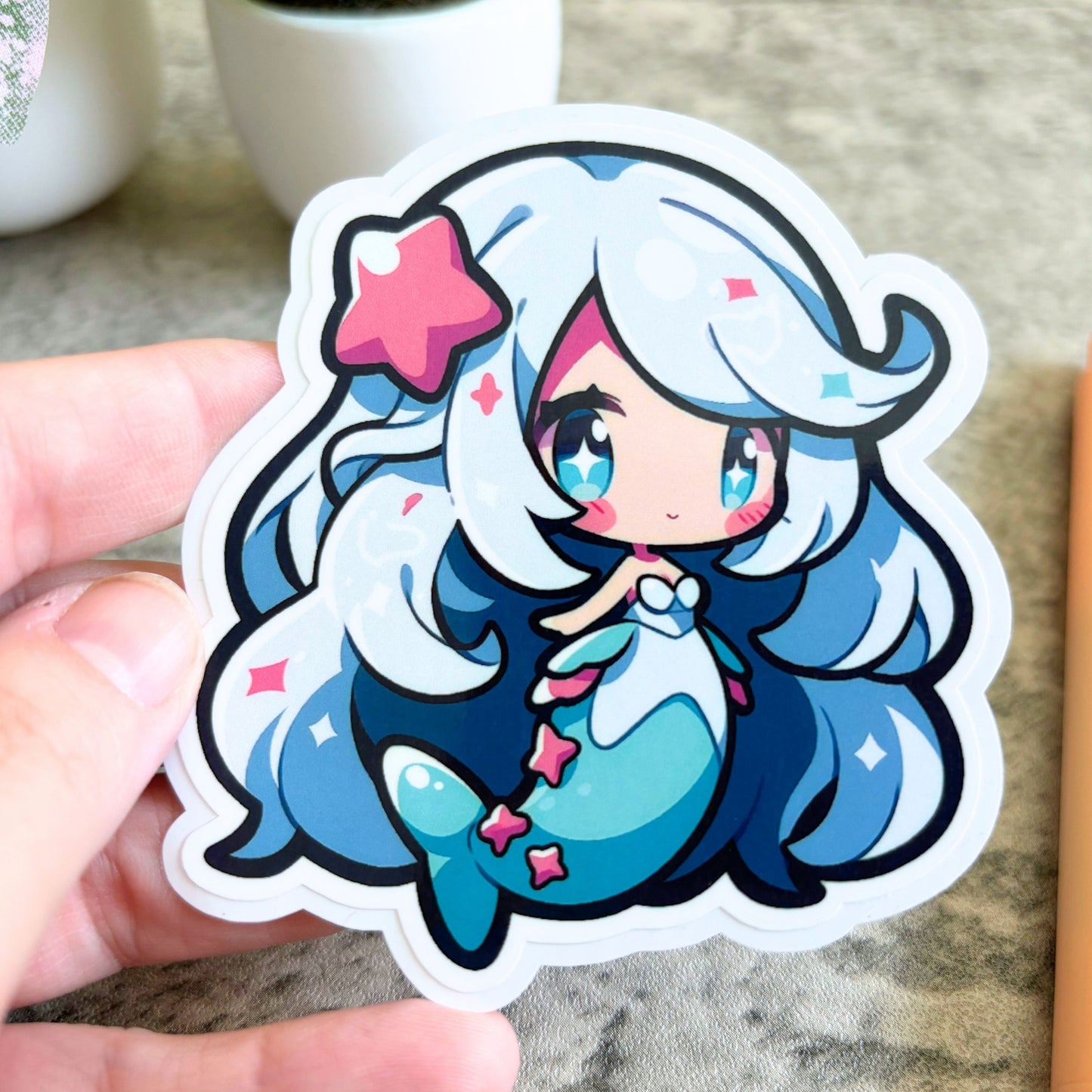 Cute Mermaid Sticker, Pink Star