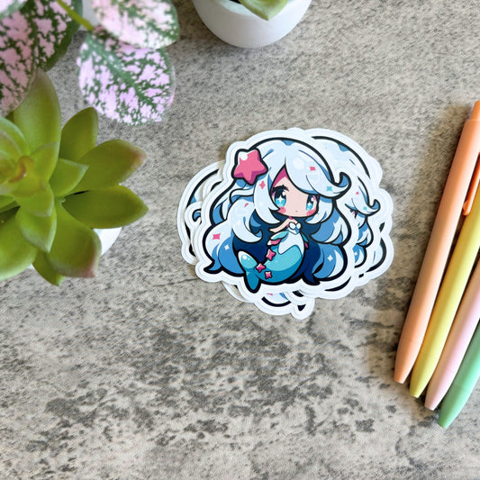 Cute Mermaid Sticker, Pink Star