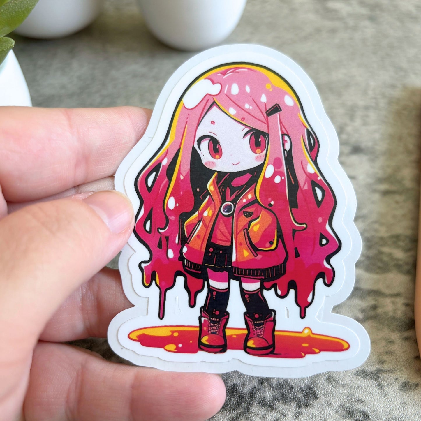 Anime Slime Girl Sticker, Pink and Orange 3" or 2"