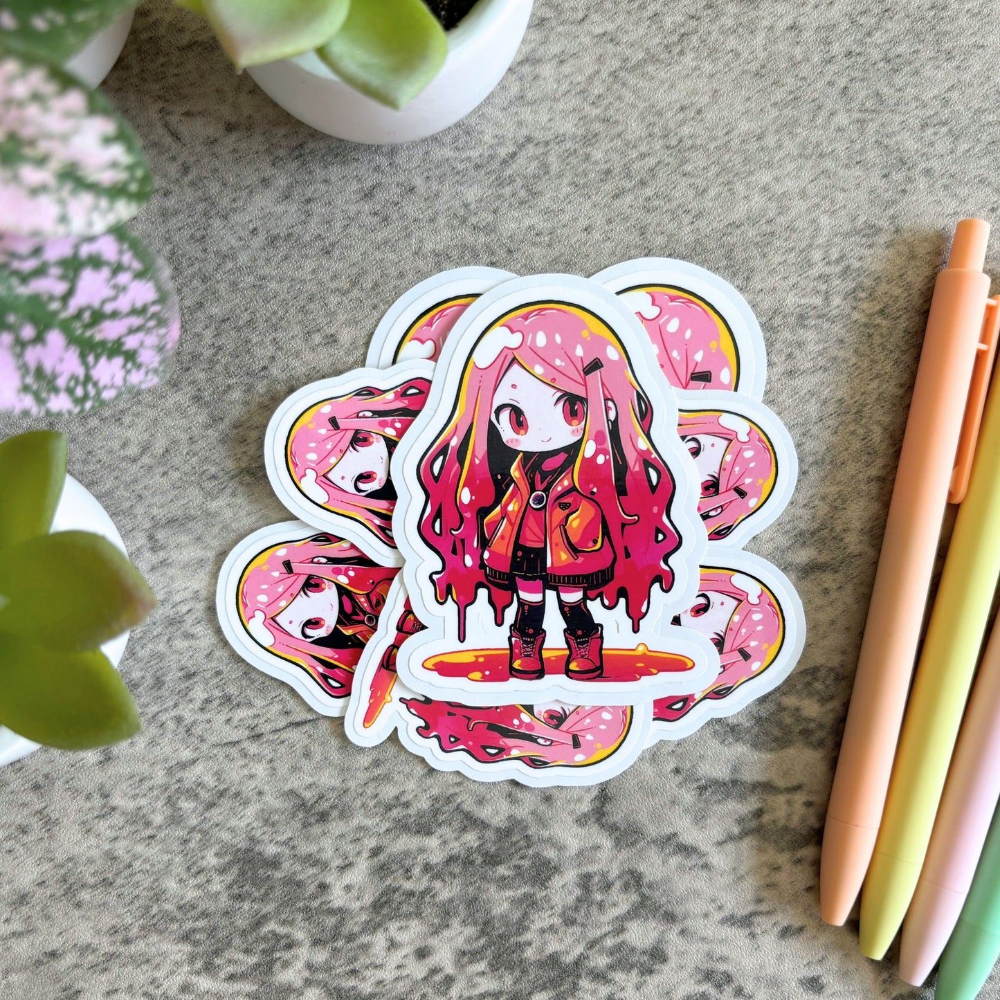 Anime Slime Girl Sticker, Pink and Orange 3" or 2"