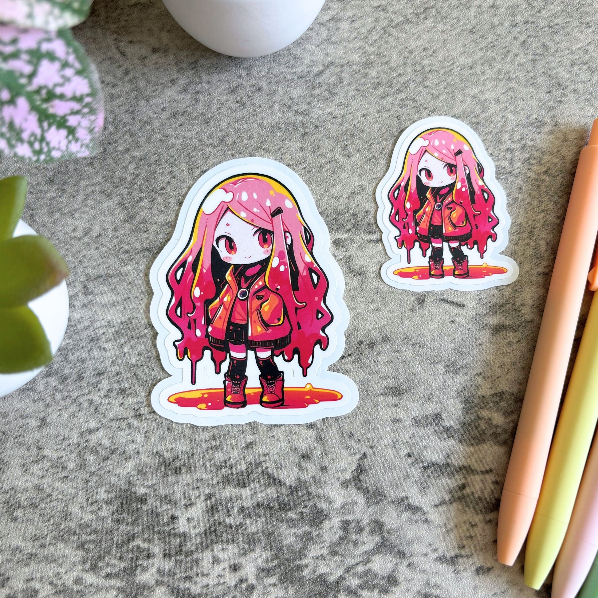 Anime Slime Girl Sticker, Pink and Orange 3