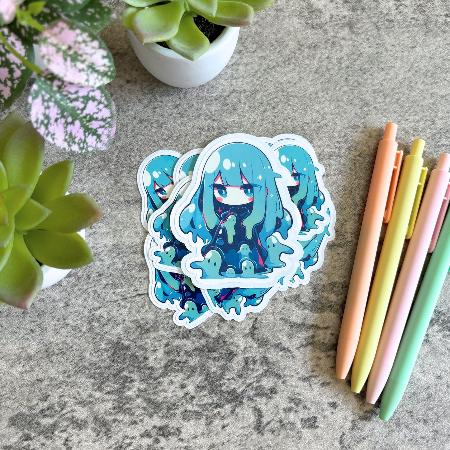 Anime Slime Girl Sticker, Teal and Green 3" or 2"