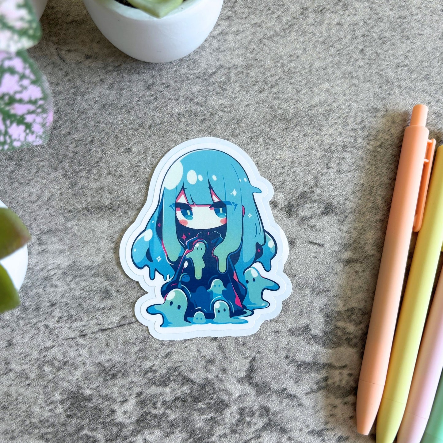 Anime Slime Girl Sticker, Teal and Green 3" or 2"